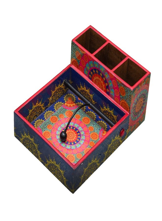 CRAFTY ESSENTIALS Wooden Cutlery and Tissue Holder Multipurpose Kitchen and Dining Table Organizer with Enamel Coating, 10x8x4 Inch - Image 1