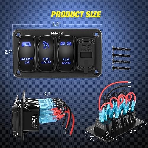 Nilight 3 Gang Rocker Switch Aluminum 12V 24V Laser Toggle Panel Blue PD Type C USB Charger Voltmeter LED Light Bar RockRear Lights for Car Truck Boat RV - Image 3