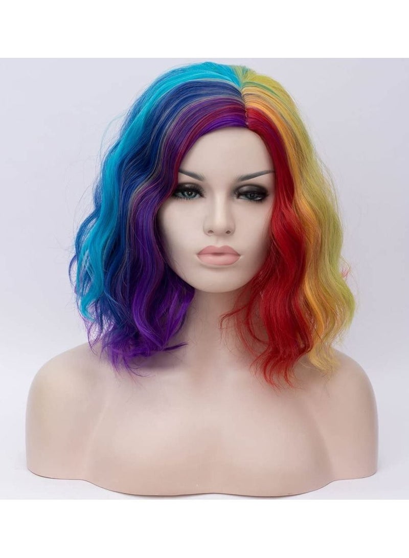 إستيل شعر مستعار قصير مموج مجعد بوب للنساء مقاومة للحرارة بوب باروكة باروكة تتضمن غطاء شعر مستعار متعدد الألوان 1 - Image 5