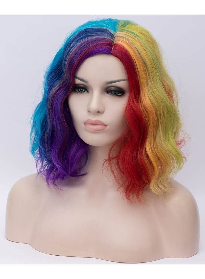 إستيل شعر مستعار قصير مموج مجعد بوب للنساء مقاومة للحرارة بوب باروكة باروكة تتضمن غطاء شعر مستعار متعدد الألوان 1 - Image 3