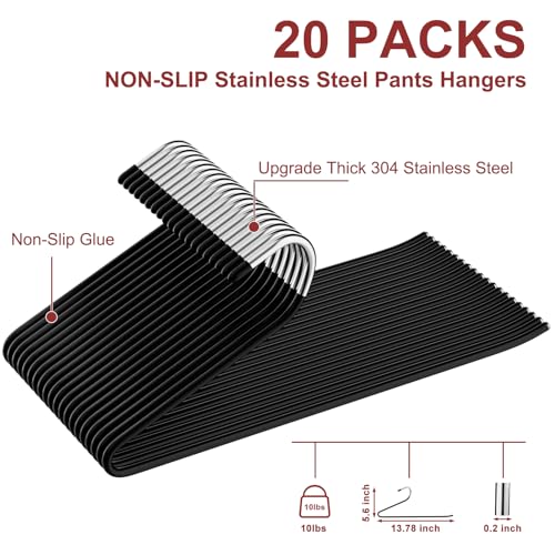 SINYWAY Stainless Steel Pants Hangers, SINYWAY 20 Pack 13.78in Non Slip Open Ended Metal Pants and Jeans Hanger for Men Women Space Saving Hangers for Pants for Closet Organizer for Jeans Trouser Slacks - Image 2