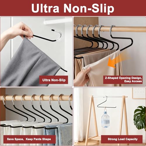 SINYWAY Stainless Steel Pants Hangers, SINYWAY 20 Pack 13.78in Non Slip Open Ended Metal Pants and Jeans Hanger for Men Women Space Saving Hangers for Pants for Closet Organizer for Jeans Trouser Slacks - Image 4
