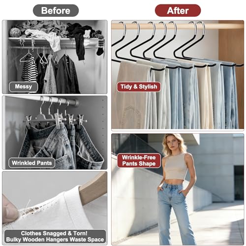 SINYWAY Stainless Steel Pants Hangers, SINYWAY 20 Pack 13.78in Non Slip Open Ended Metal Pants and Jeans Hanger for Men Women Space Saving Hangers for Pants for Closet Organizer for Jeans Trouser Slacks - Image 5