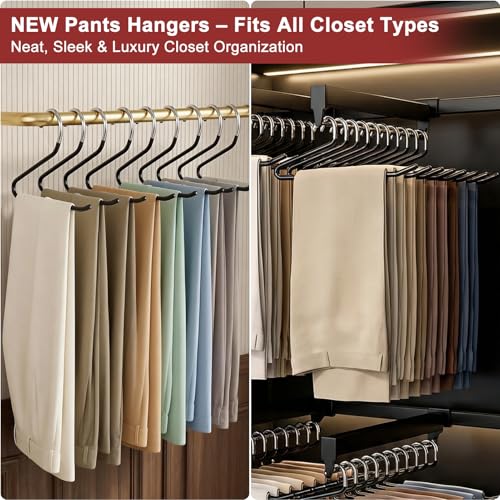 SINYWAY Stainless Steel Pants Hangers, SINYWAY 20 Pack 13.78in Non Slip Open Ended Metal Pants and Jeans Hanger for Men Women Space Saving Hangers for Pants for Closet Organizer for Jeans Trouser Slacks - Image 3
