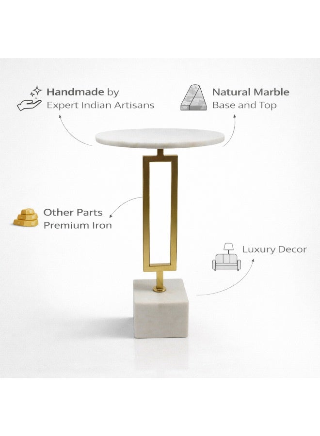 Handmade Side Table with natural marble Bottom & Top - Image 5