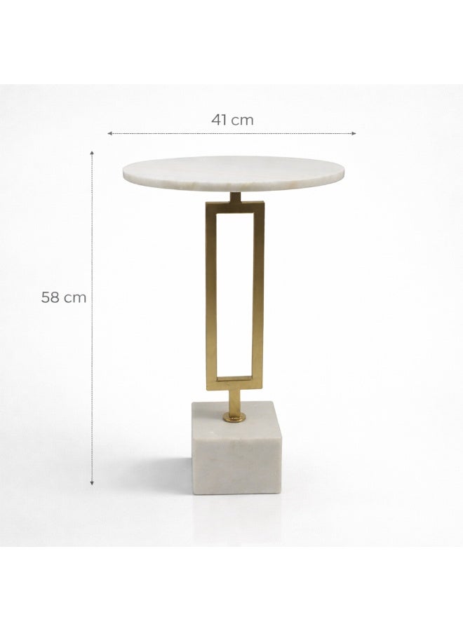 Handmade Side Table with natural marble Bottom & Top - Image 4