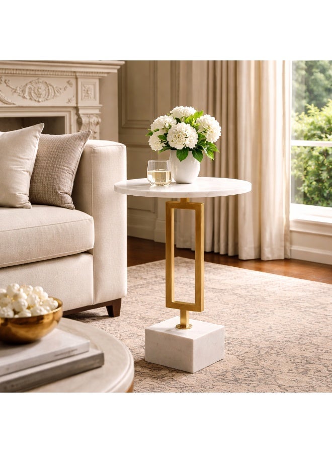 Handmade Side Table with natural marble Bottom & Top - Image 1