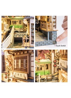Excefore DIY Book Nook Kit, 3D Wooden Puzzle, DIY Dollhouse Booknook Bookshelf Insert Decor with LED, DIY Bookend, Diorama Miniature Kit Crafts Hobbies Gifts for Adults/Teens (Sakura City)  - Image 3