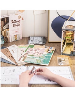Excefore DIY Book Nook Kit, 3D Wooden Puzzle, DIY Dollhouse Booknook Bookshelf Insert Decor with LED, DIY Bookend, Diorama Miniature Kit Crafts Hobbies Gifts for Adults/Teens (Sakura City)  - Image 5