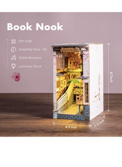Excefore DIY Book Nook Kit, 3D Wooden Puzzle, DIY Dollhouse Booknook Bookshelf Insert Decor with LED, DIY Bookend, Diorama Miniature Kit Crafts Hobbies Gifts for Adults/Teens (Sakura City)  - Image 4