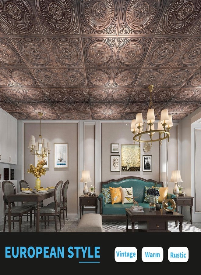 Art3d 12-Pack Drop Ceiling Tiles 2x2 FT, Decorative Easy Install PVC Ceiling Panels for Interior Kitchen Bathroom Basement, 24x24 Inch, Antique Copper - Image 2