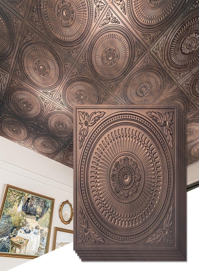 Art3d 12-Pack Drop Ceiling Tiles 2x2 FT, Decorative Easy Install PVC Ceiling Panels for Interior Kitchen Bathroom Basement, 24x24 Inch, Antique Copper - Image 1