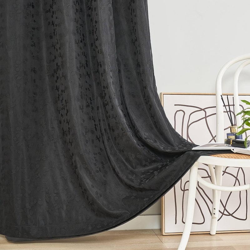 Jubilantex Full Blackout Curtains + Leaf Sheer Window Panels, Mix and Match Style Double Layer Window Treatment Sets for Bedroom Living Room, 4 Panels 52" W x 63" L, Black and Black - Image 5