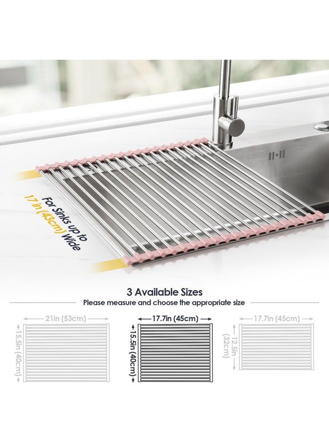 Tomorotec 17.7" x 15.5" Roll Up Dish Drying Rack Over Sink Drying Rack Sink Cover Kitchen Sink Accessories Gadget Multipurpose Organizer Foldable Stainless Steel Drainer - Image 4