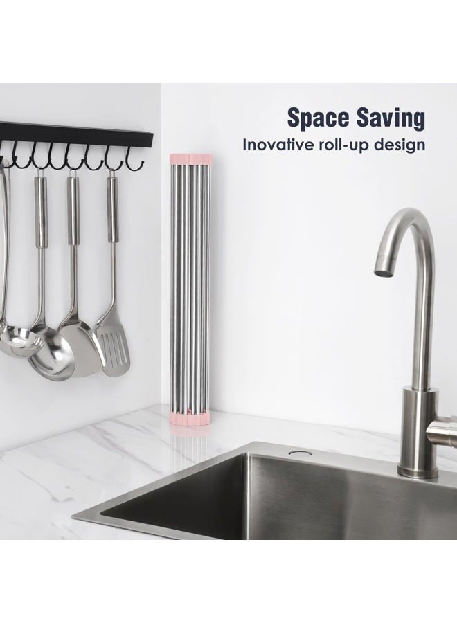Tomorotec 17.7" x 15.5" Roll Up Dish Drying Rack Over Sink Drying Rack Sink Cover Kitchen Sink Accessories Gadget Multipurpose Organizer Foldable Stainless Steel Drainer - Image 3