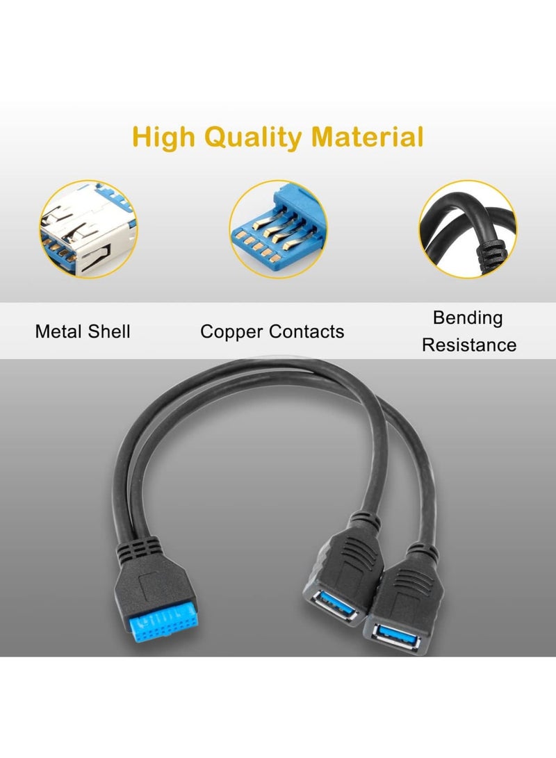 SYOSI Dual USB 3.0 Female to Motherboard 20pin Header Cable for Front Panel,PC Mainboard Internal USB 3 to 2 Ports Type A Adapter-High-Speed Data Transfer,Compatible with Most Desktop(11.8inch,2 PCS,Black) - Image 5