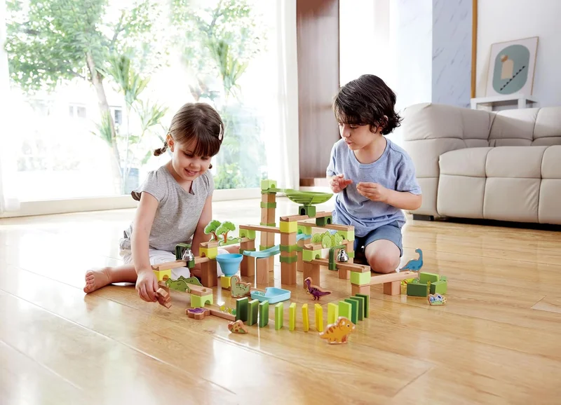Hape Hape Quadrilla Dino Adventure Marble Run Set - 131 Piece Wooden Building Toy for Kids