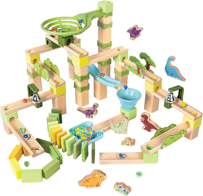Hape Hape Quadrilla Dino Adventure Marble Run Set - 131 Piece Wooden Building Toy for Kids