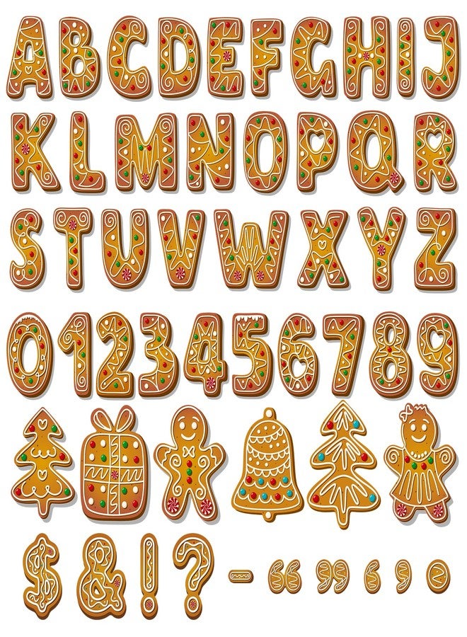 YLOLUL 185 Pcs Gingerbread Letters Christmas Bulletin Board Letters Decoration 4 Inch Gingerbread Alphabet Number Symbol Tree Paper Cutouts for Classroom School Home Wall Window Xmas Holiday Party Supplies - Image 1