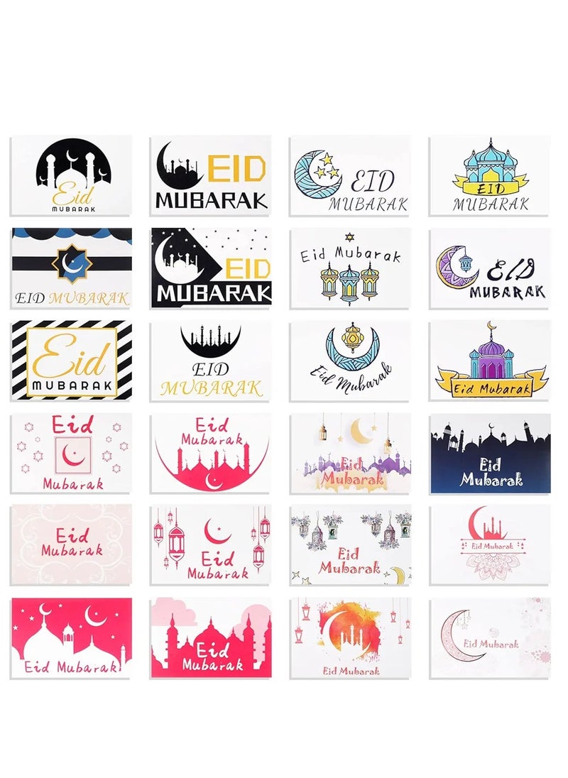 Generic 24 Pack Eid Mubarak Cards with Envelopes and Ramadan Mubarak Stickers Assorted Eid Greeting Card Happy Eid al-Fitr Eid al-Adha Cards for Islamic Muslim Party Decorations  - Image 1