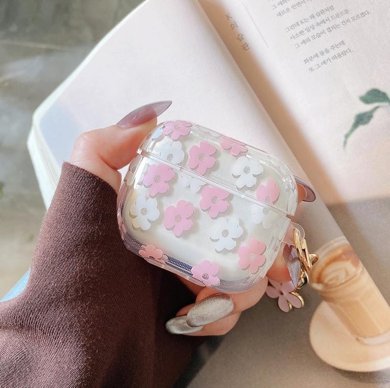 Olytop for Cute Airpods 4 Case Clear, Soft TPU Flower Air Pods 4th Generation Cover Protective Shockproof Skin Girl Women with Floral Keychain for Apple iPod 4th Gen Case - Pink - Image 4