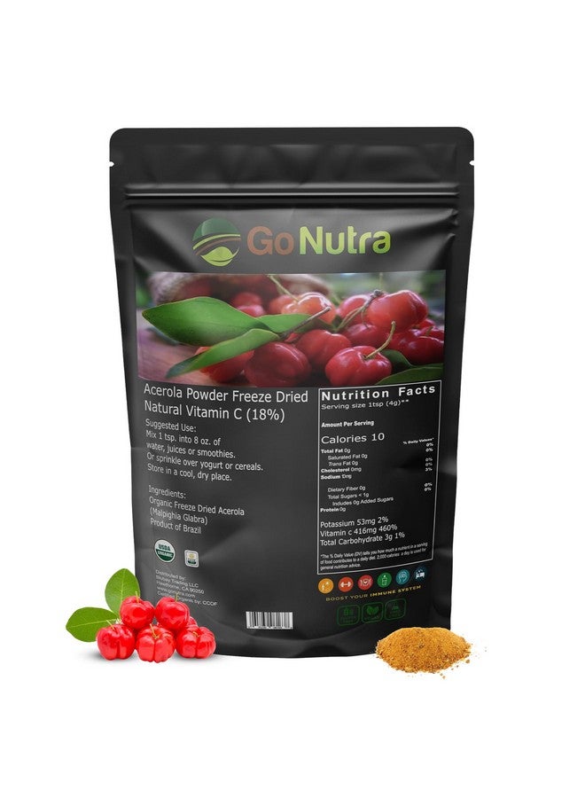 Go Nutra Go Nutra Acerola Powder Organic Freeze Dried 18% Vitamin C Powder Brazil Origin - 8oz  - Image 1