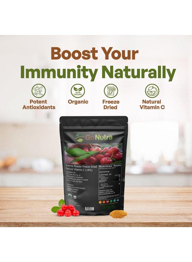 Go Nutra Go Nutra Acerola Powder Organic Freeze Dried 18% Vitamin C Powder Brazil Origin - 8oz  - Image 2