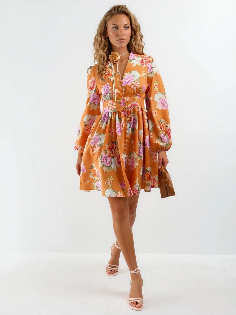 Jennyfer Frilly Floral V-Neck Mini Dress - Image 5
