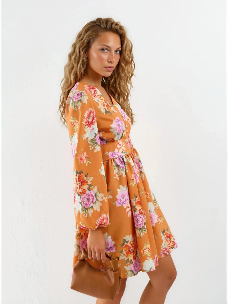 Jennyfer Frilly Floral V-Neck Mini Dress - Image 4