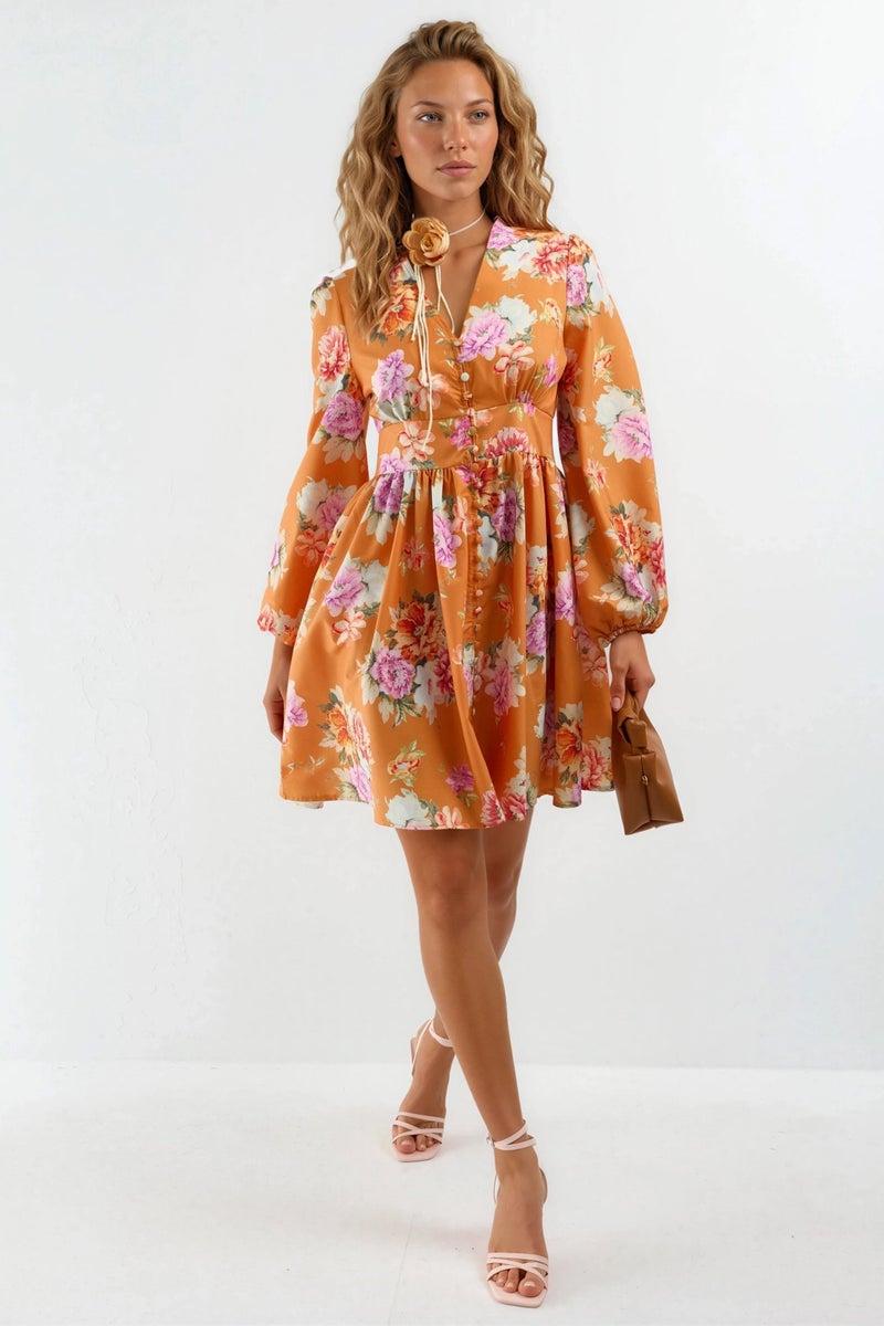Jennyfer Frilly Floral V-Neck Mini Dress - Image 5