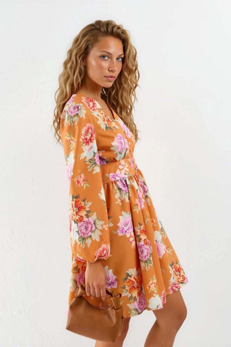 Jennyfer Frilly Floral V-Neck Mini Dress - Image 4