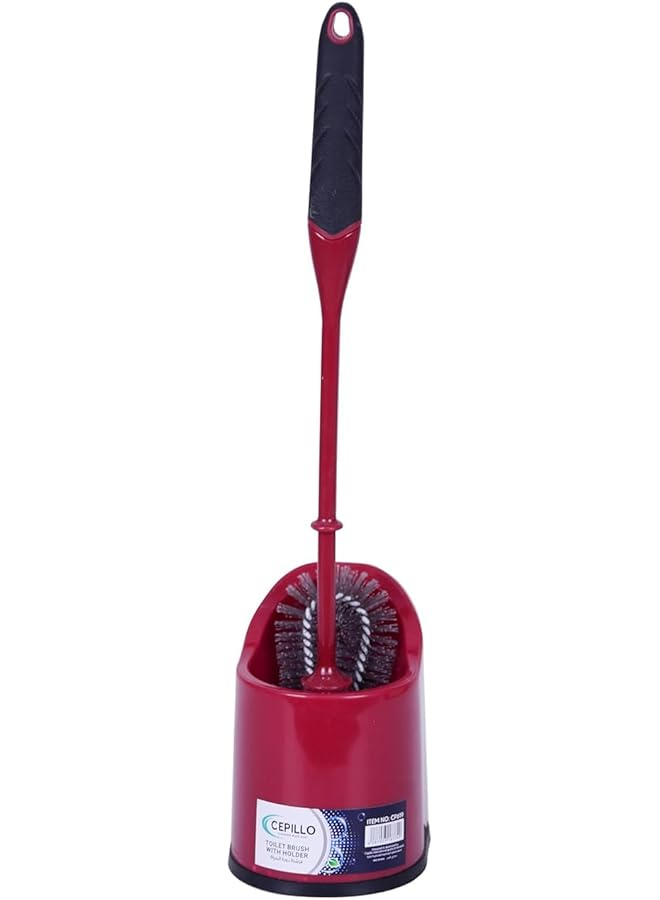CEPILLO Toilet Brush With Holder Set Compact Round Design Clears Clogged Toilets And Drains Ideal For Home And Office Use Red Black Cp619 - Image 1