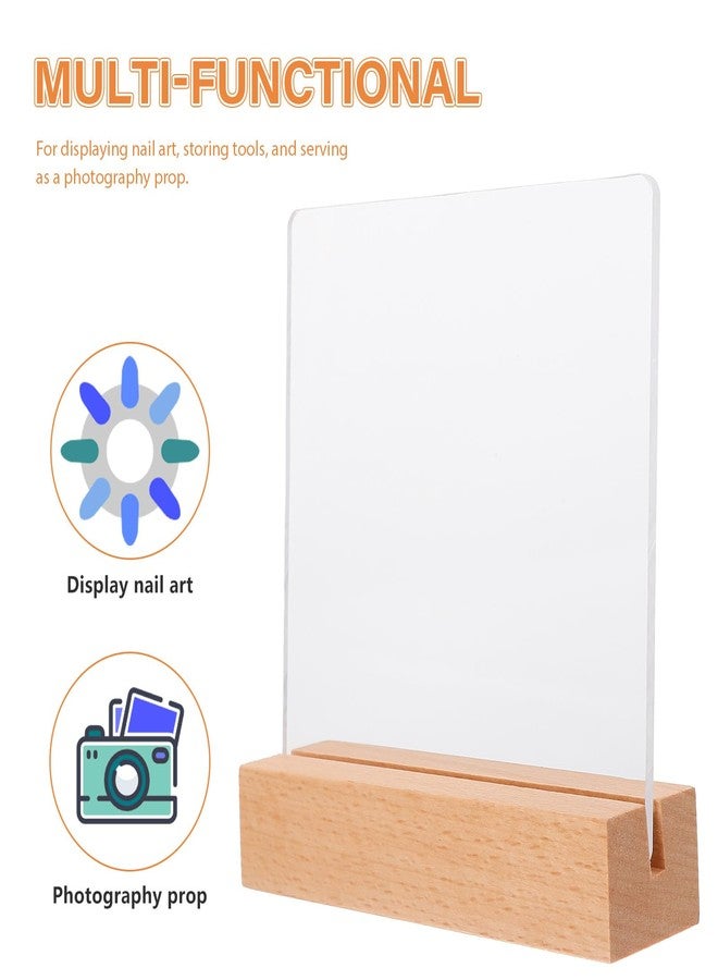 HOMSFOU Acrylic Nail Art Display Board with Wood Base Adjustable Angle Nail Tips Stand for Salon Photography Home Use 4.33 X 3.93 X 1.18 Inches - Image 3