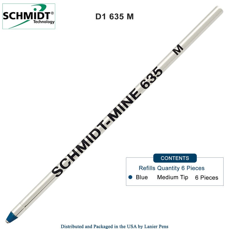 Schmidt 635 Mini Ball Pen Refill - 6 Pack - Blue - Image 2