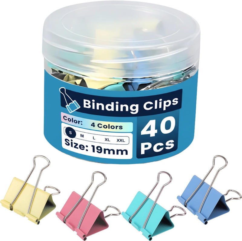 MARKQ مشابك ورق مارك كيو متعددة الألوان مصنوعة من المعدن المتين | حوامل مستندات قوية وموثوقة للمكتب والمدرسة والمنزل وتنظيم الفصول الدراسية، صغيرة 19 مم - عبوة من 40 - Image 1