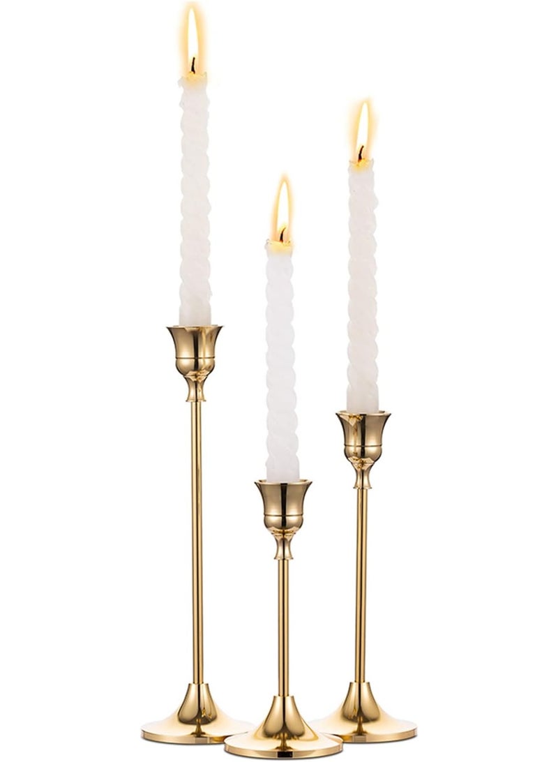 Candlestick Holders Taper Candle Holders, Set of 3 Candle Stick Holders Set, Brass Gold Candlestick Holder Set, Vintage Modern Decorative Centerpiece for Table Mantel Wedding Housewarming Gift  - Image 1