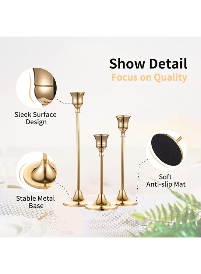Candlestick Holders Taper Candle Holders, Set of 3 Candle Stick Holders Set, Brass Gold Candlestick Holder Set, Vintage Modern Decorative Centerpiece for Table Mantel Wedding Housewarming Gift  - Image 4