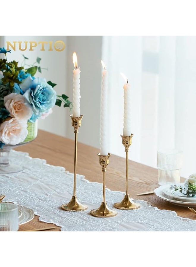 Candlestick Holders Taper Candle Holders, Set of 3 Candle Stick Holders Set, Brass Gold Candlestick Holder Set, Vintage Modern Decorative Centerpiece for Table Mantel Wedding Housewarming Gift  - Image 3