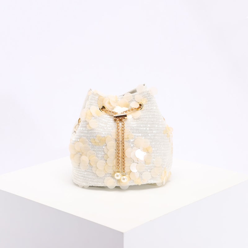 Bag Women'S New Sequin Bucket Bag Contrast Mesh Embroidery Stitching Trendy Western Style Single-Shoulder Chain Crossbody Bag