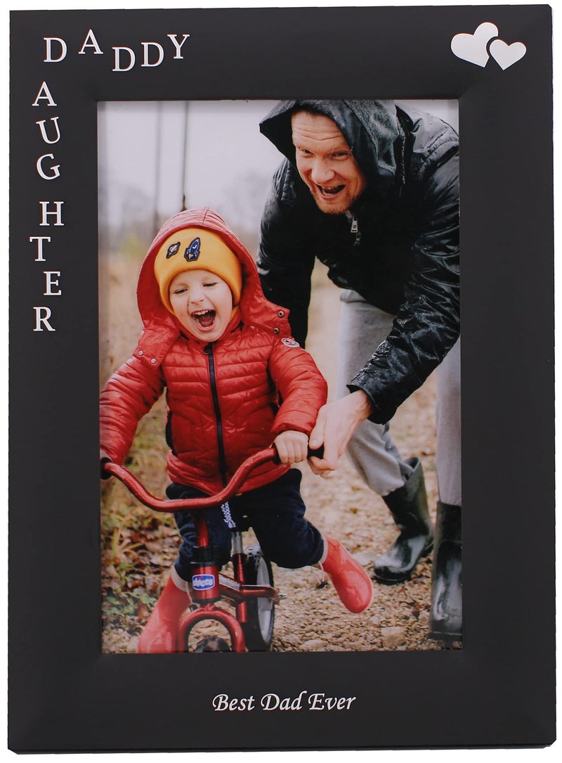 LEADEX Daddy & Daughter Best Dad Ever Gift for Dad from Daughter, Black Metal Engraved 4 by 6 inch Vertical - Image 1