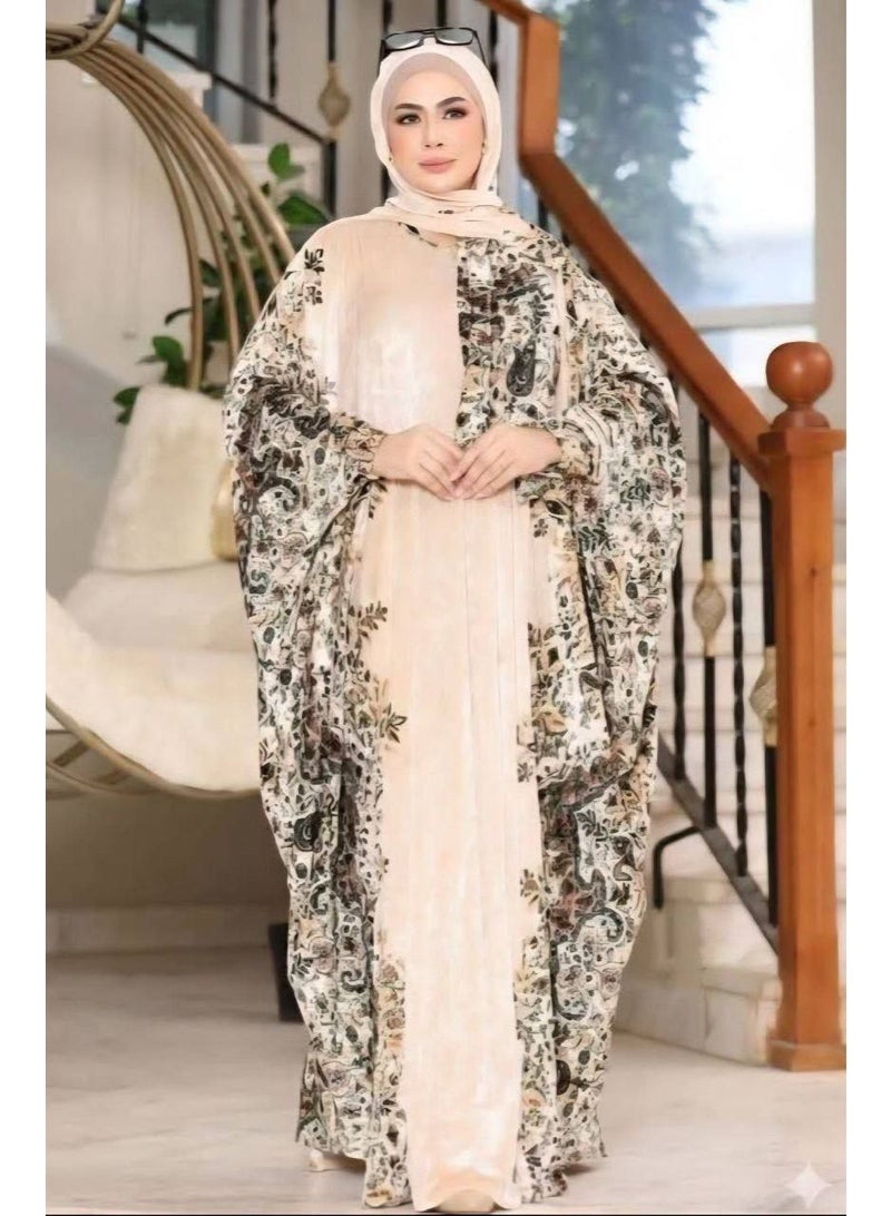 إسدال صلاة واستقبال وخروج حريمي قطيفة جنجاي مطبوعة مستوردة خامة تقيلة – فري سايز يناسب من 60 إلى 150 كجم - Image 2