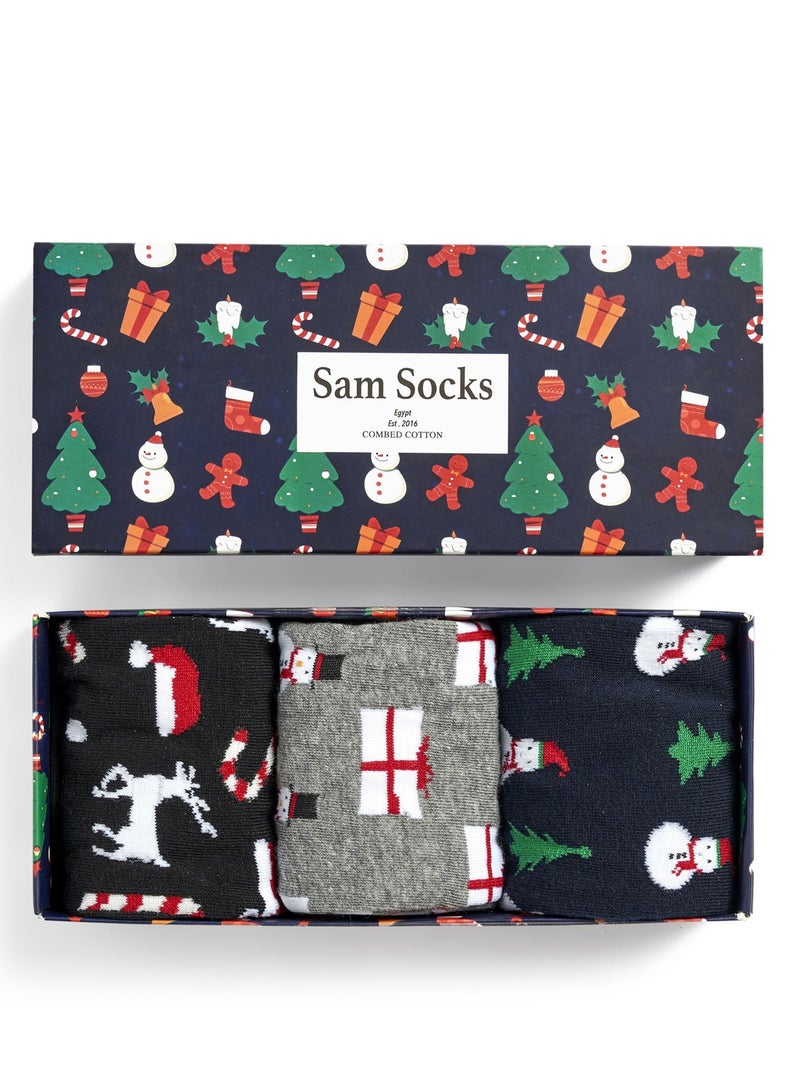 سام سوكس مجموعة من 3 جوارب نسائية بنقشة هدايا كريسماس متعددة الألوان - Image 1