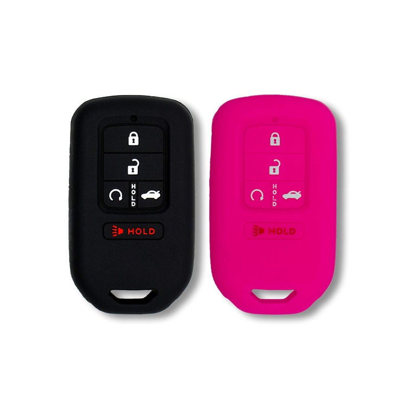 Autobase Silicone Key Fob Cover for Honda Accord Civic CRV CRV Pilot Passport Insight EX EXL Touring Car Accessory Key Protection Case 2 Pcs Black Pink