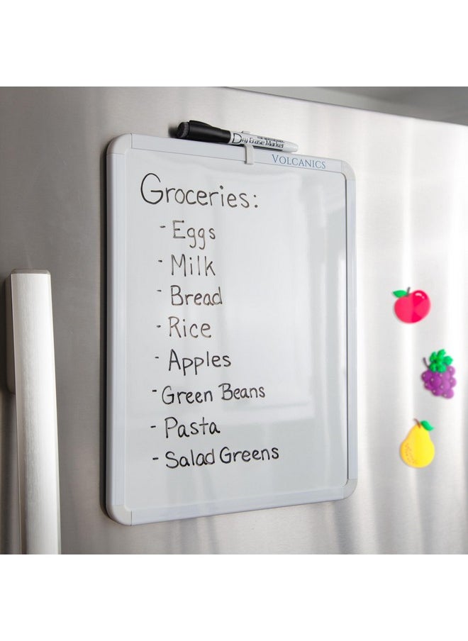 Volcanics Small Dry Erase Board, 14.1” X 11” Whiteboard Small White Board, Mini Whiteboard For Kids, Magnetic White Board For Fridge, Locker, A Dry Erase Marker Included  - Image 1