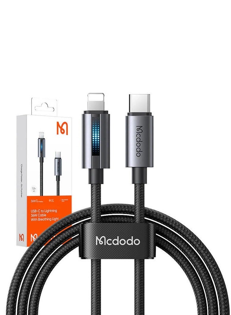 Mcdodo CA-5710 USB-C To Lightning Cable With 36W Flashing Light 1.2m Black