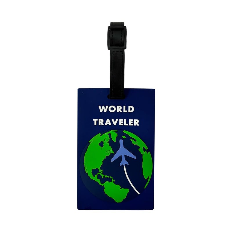 Eitheo بطاقات أمتعة للأطفال بطاقات أمتعة مع اسم وعنوان | بطاقات أمتعة سيليكون للحقائب، بطاقات لتحديد هوية حقائب السفر/حقائب المدرسة ملونة متعددة (مسافر عالمي) - Image 1