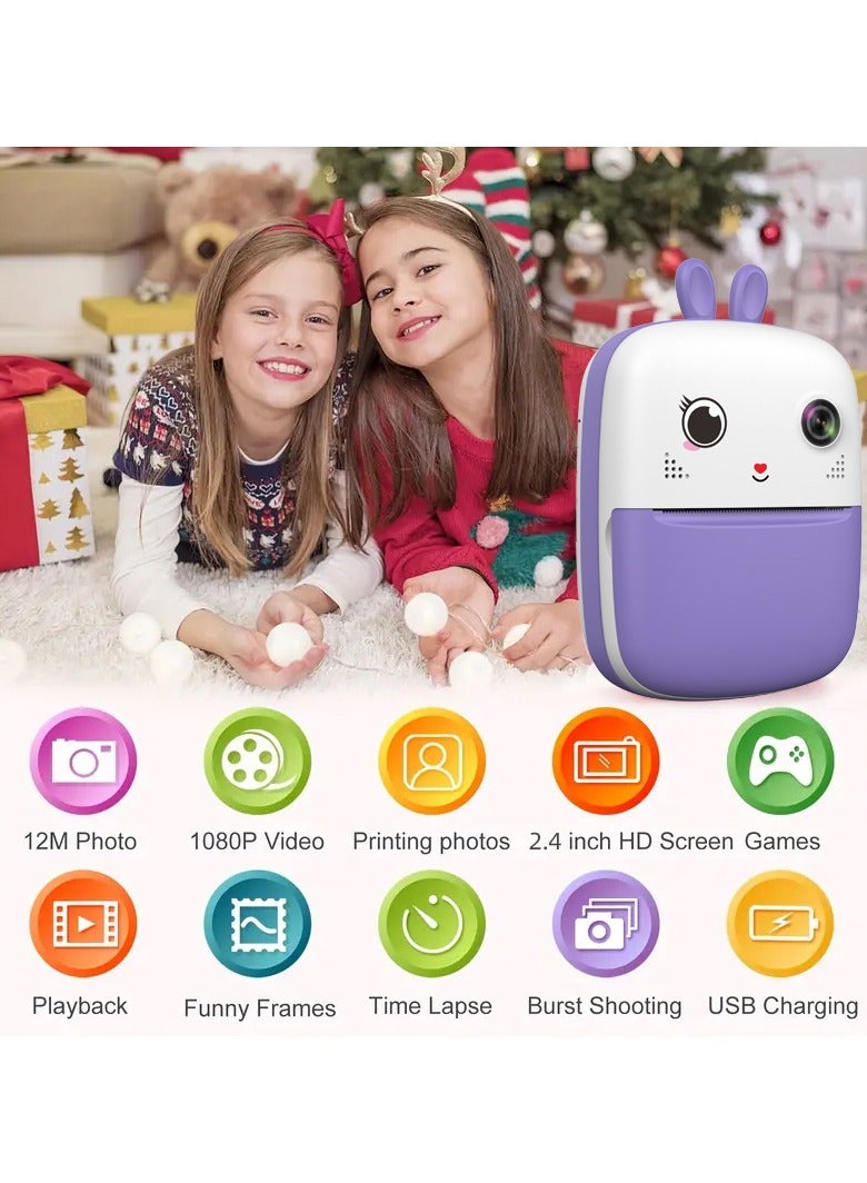 ويش كاميرا للأطفال، طباعة فورية بدقة 1080 بكسل وكاميرا مزدوجة، تصوير فيديو، شاشة LCD IPS بحجم 2.4 بوصة، بطارية مدمجة بسعة 1800 مللي أمبير، بطاقة TF سعة 32 جيجابايت، هدية عيد ميلاد للأطفال - Image 2