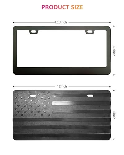 ZXFOOG American Flag License Plate for Front Bumper, Black ABS Plastic Car Tag Plate with 3D Embossed USA Flag Pattern, with Aluminum Frame, Screws, Patriotic Decals - Image 3