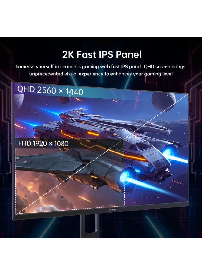 KTC 27Inch Gaming Monitor QHD(2560× 1440p), 200Hz Up to 210Hz, 1MS,Fast IPS,131% sRGB,2X DP & 2X HDMI,HDR 10,VESA,Speakers, FreeSync 2K Monitor H27T22C-3 - Image 3
