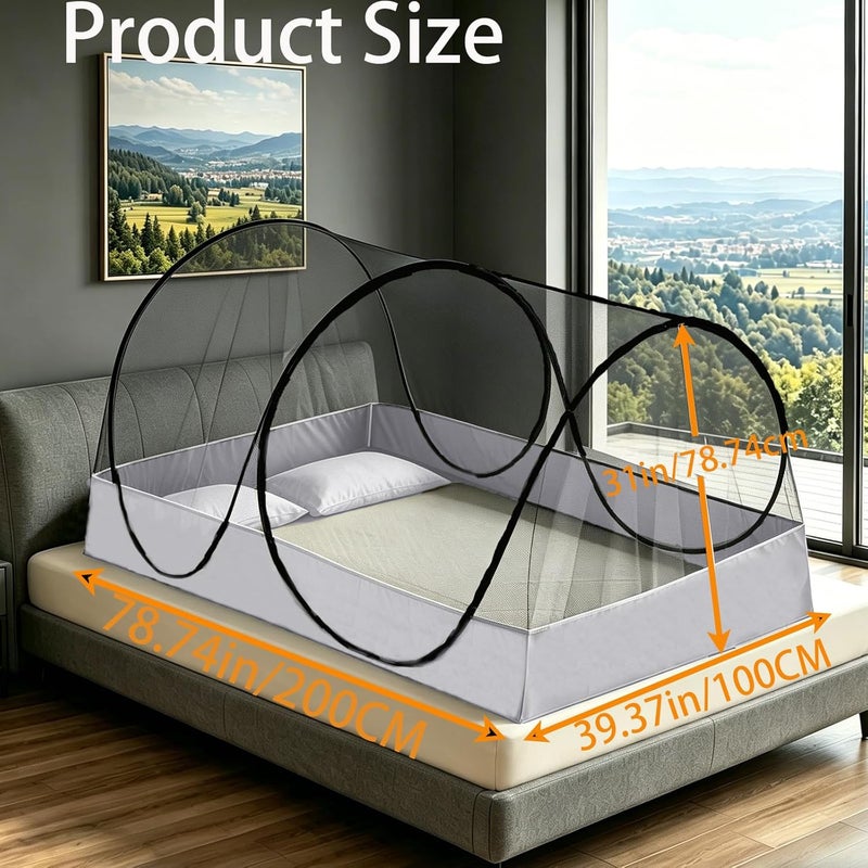 Portable Mosquito Net Foldable Pop-Up Travel Mosquito Net for Bed Free Installation-Suitable for Baby Adults Bedroom, Camping, nap, Patio (Large-Bottom Zipper(Black net)) - Image 3
